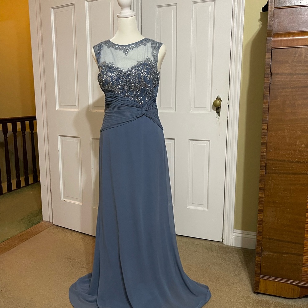 Slate Blue Embellished Maxi Gown for Weddings